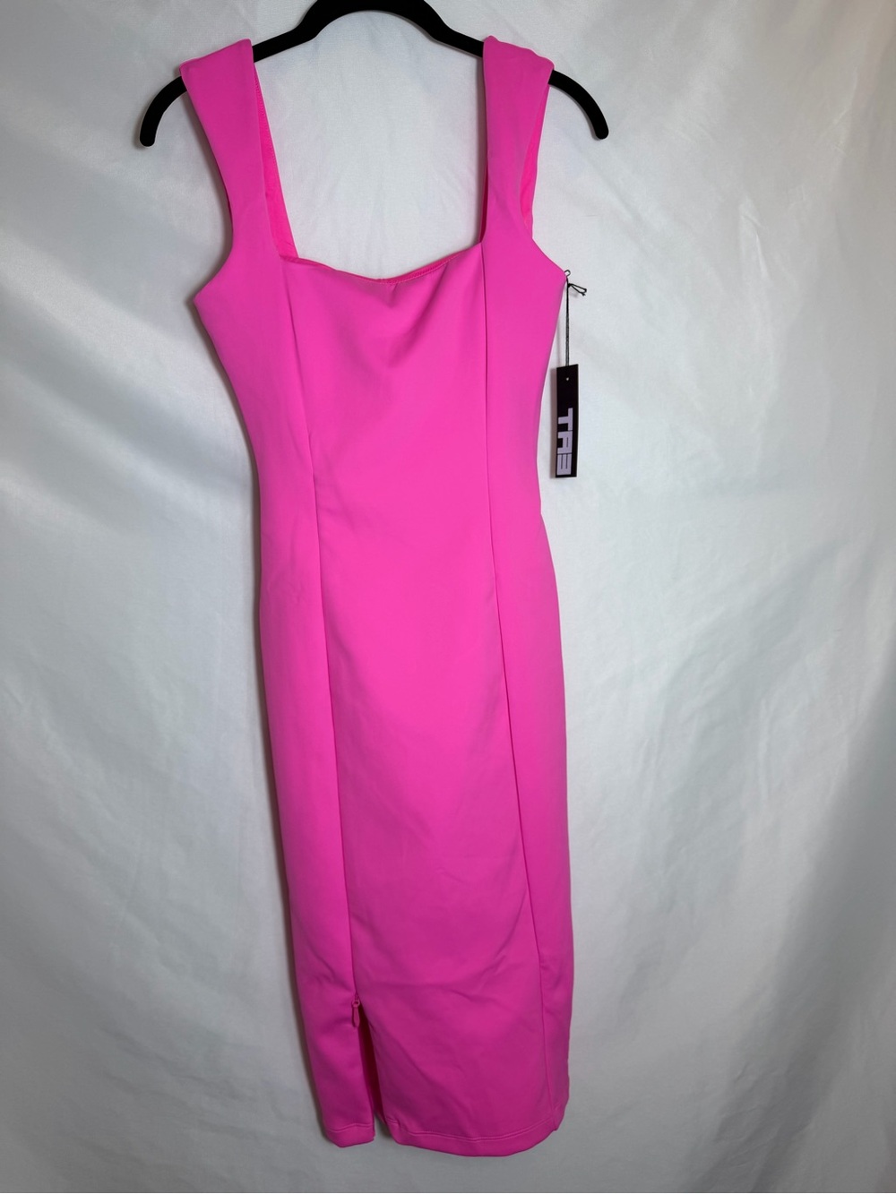 TA3 Sleek Hot Pink Square-Neck Midi Dress